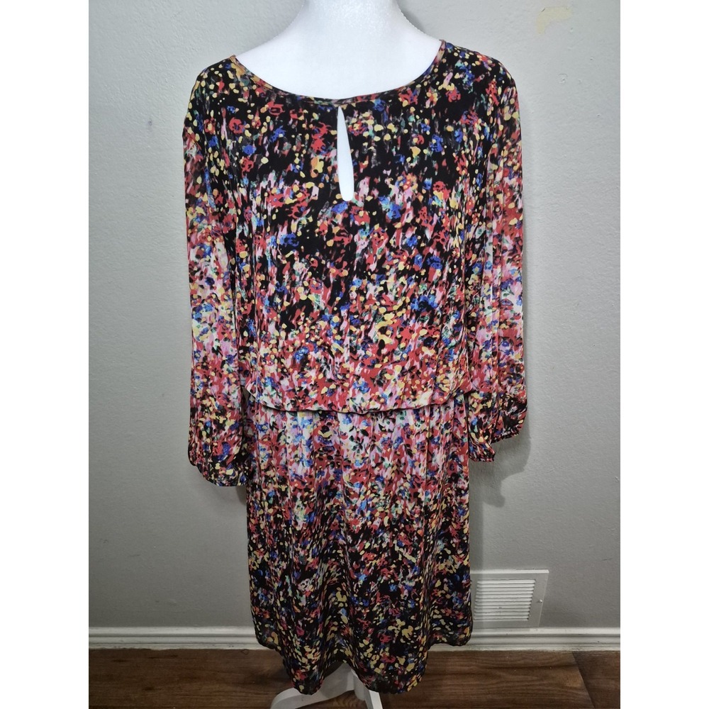 Gianni Bini Dress Womens Size Large Boho Vibrant Artsy Lined Sheer Sleeves